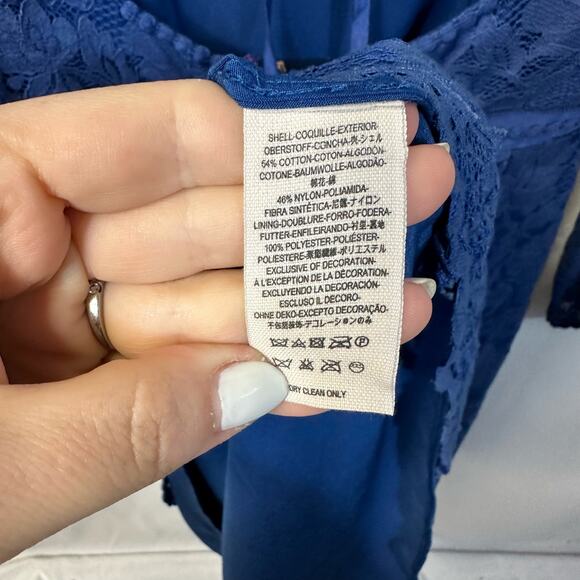Free People Petit Trianon Royal Blue Lace Babydoll Empire Waist Mini Dress 0 - Picture 8 of 8